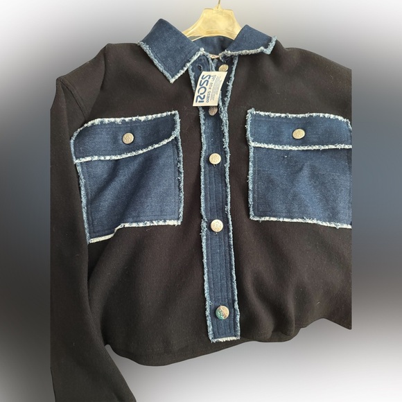 Nanette Lepore Black/Denim Contrast Streetwear Casual Trucker Jacket SZ-M - Picture 4 of 7